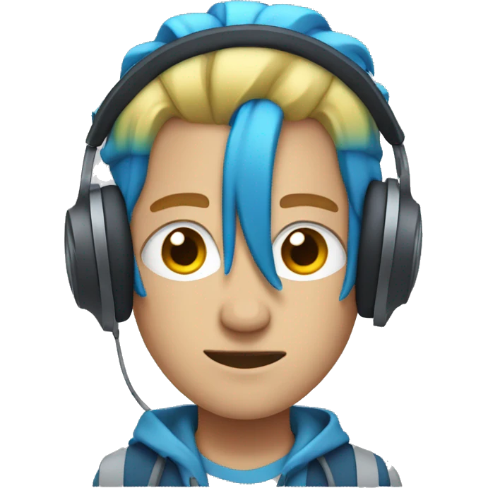 Deadpan with blue hair and a headphones emoji