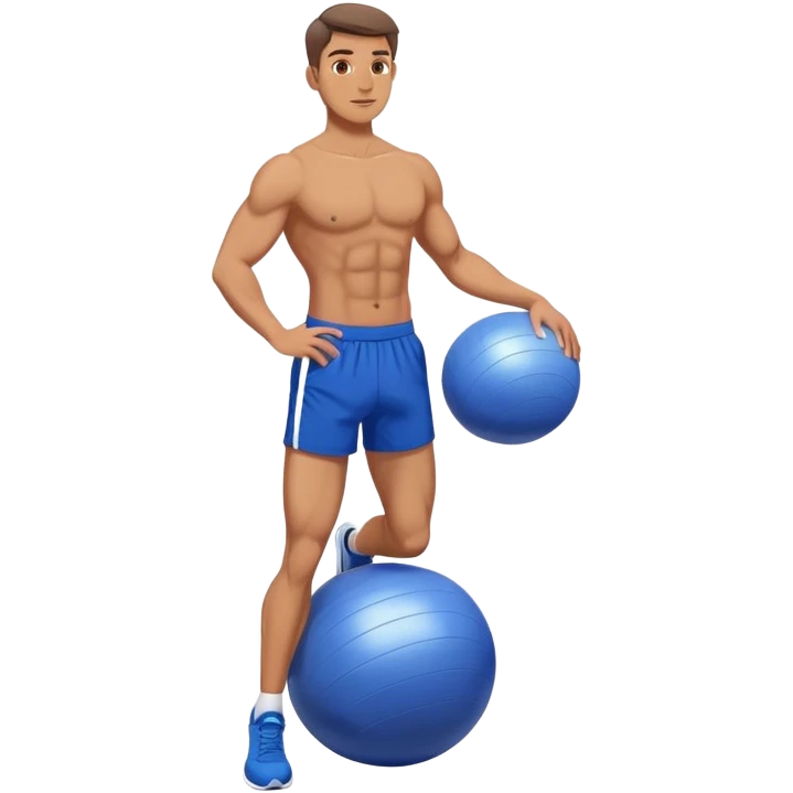 fit man with blue shorts stability ball exercises emoji