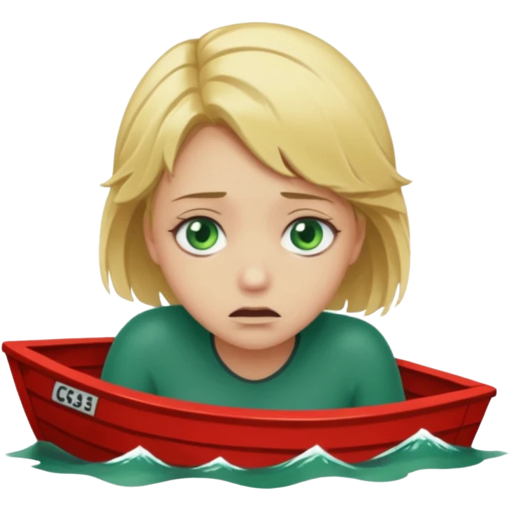 sad depressed weak cs major who is a pretty girl with blond hair and green eyes drowning on ship, very pretty very sad and weak. Near death almost dead drowning. emoji