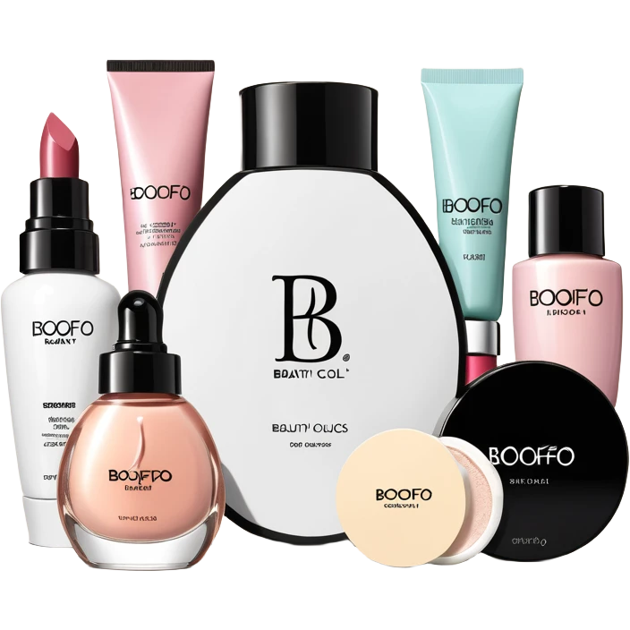 Gift bag with beauty products (shampoo, creams, styling products), a gift bag is beautyful open box full of luxury brand-labeled beauty products emoji