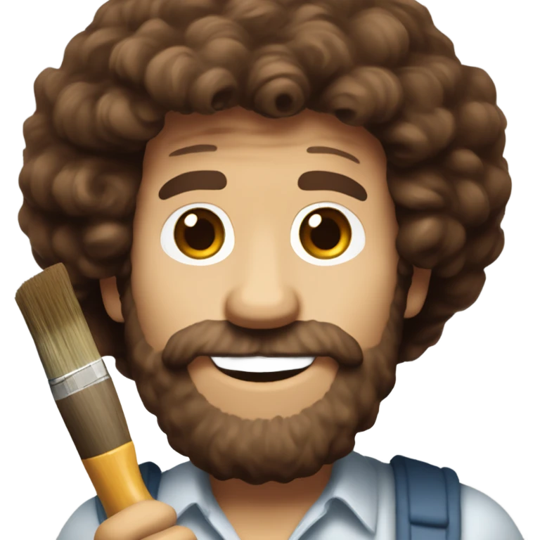 bob ross with brown hair, a brown beard, and holding a paintbrush emoji