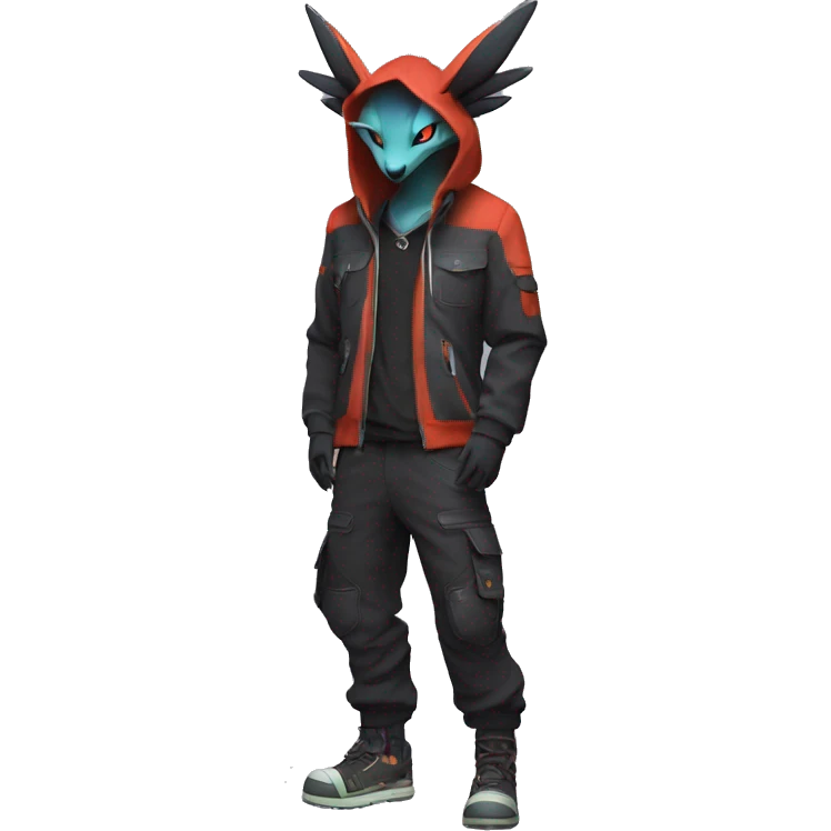 Dark Anthro Cool Noivern-Quilava-Pokémon Punk Techwear Hoodie Cargo Collar Full Body emoji