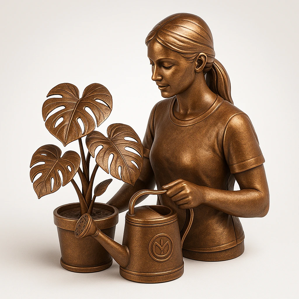 woman watering her monstera plant emoji