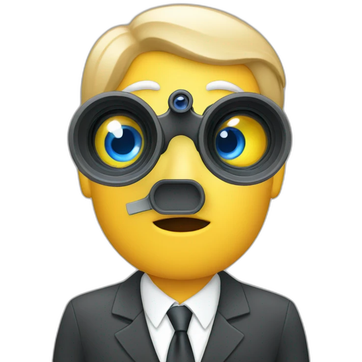 a white business man in tie looking through a long binocular emoji