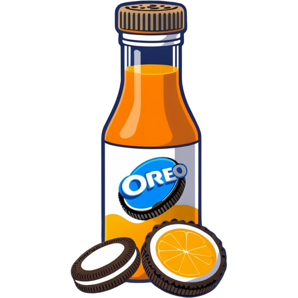 orange juice bottle being cut in half by Oreo cookies emoji