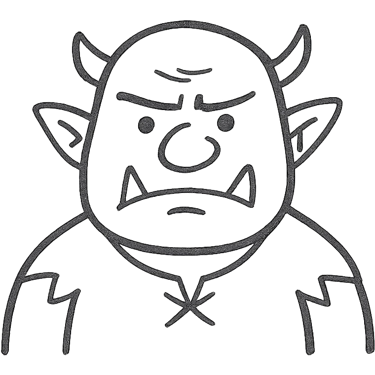 ogre, hand drawn black outline style, sketchy lines, expressive face, no fill emoji
