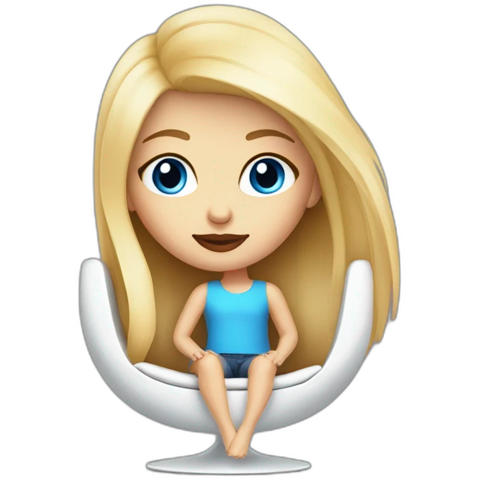 Blonde girl blue eyes and light lips girl sitting on a modern design chair emoji