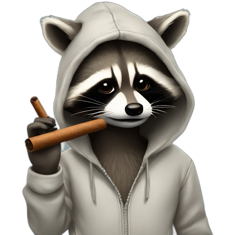 raccoon in a hoodie smoking hand a cigar emoji
