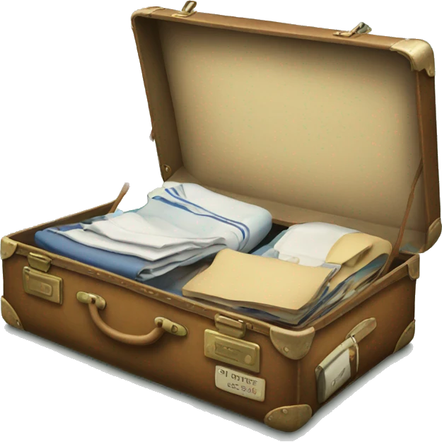 old suitcase open with emoji