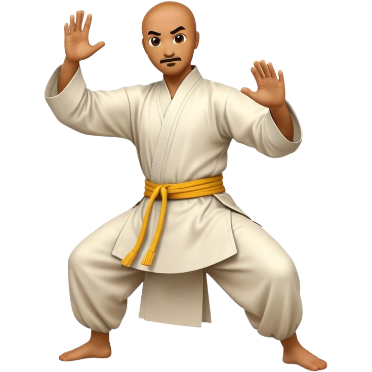 Cinematic Realistic Kung Fu Action Emoji, depicted as an epic martial arts scene with a master executing a precise move in traditional attire, rendered with fluid motion and vibrant textures under dramatic high-contrast lighting. emoji
