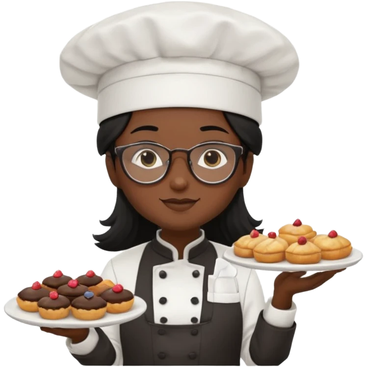 Profesora de pastelería morena con gafas y pelo negro largo emoji