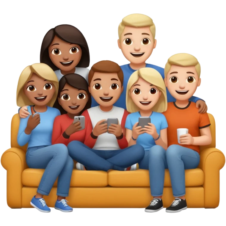 group of friends on couch having a blast emoji