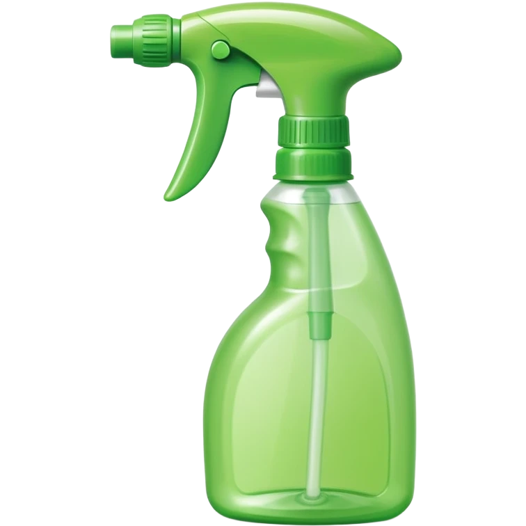 medium-sized spray bottle with curved trigger nozzle and ergonomic grip, bright translucent green or blue tones, multipurpose cleaner for kitchen or home use, no label, no extras, soft lighting, subtle shadows, emoji scale emoji