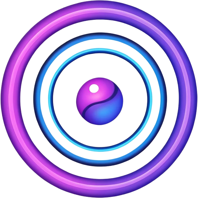 Futuristic retry symbol for a game: glowing circular energy ring with a rotating neon core, vibrant blue and violet Virtuosa colors, smooth soft shapes like a friendly floating orb, dynamic swirl effect suggesting a restart. Playful, modern, high-tech. No text. Full background. emoji