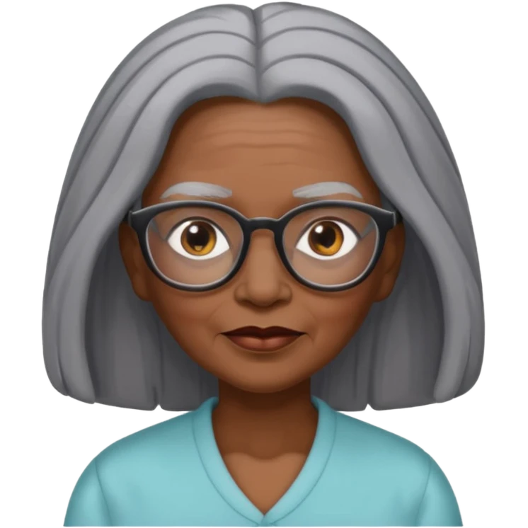 emoji of a black grandma women with long black and gray hair with glasses and brown eyebrows emoji