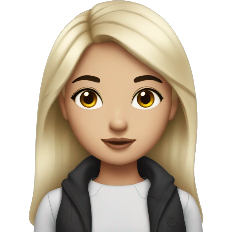 a girl with sharp features and black hair with eyeliner emoji