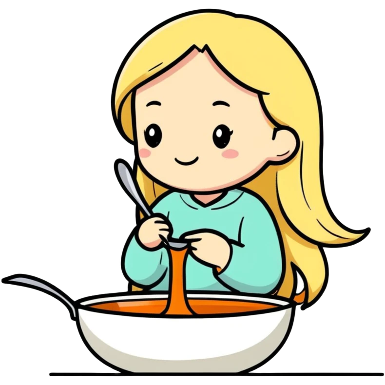 Girl with long blonde hair sitting inside of a laddle  emoji