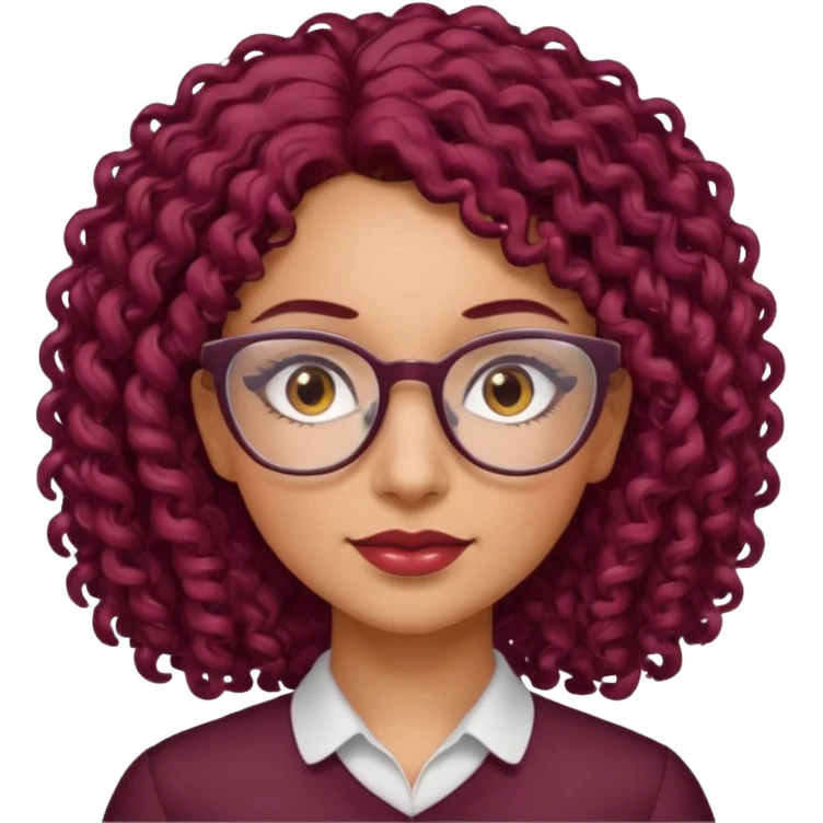 hispanic women with brown eyes and clear glasses and burgundy curly hair emoji