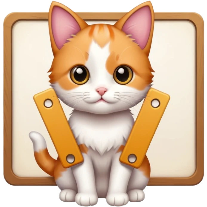 Cute cuddly calico kitten holding a large sign emoji