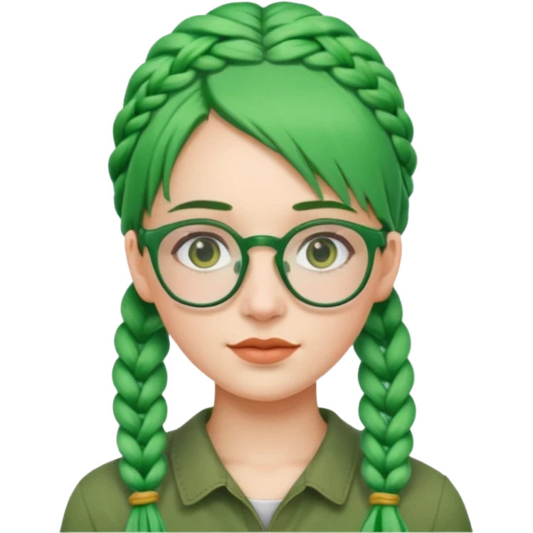 woman with green hairs, braids and  rectangle spectacle, big visible braids and unique face shape emoji