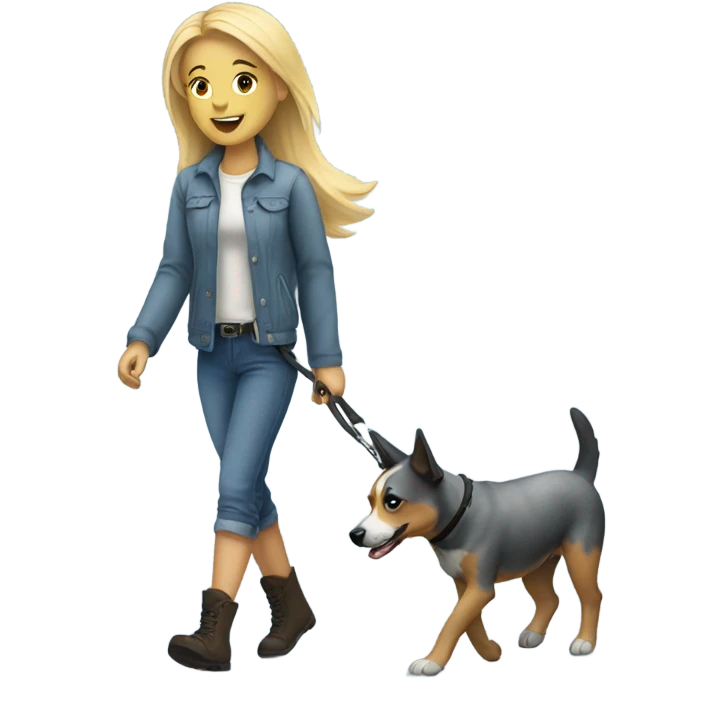 Blonde girl walking a blue heeler emoji