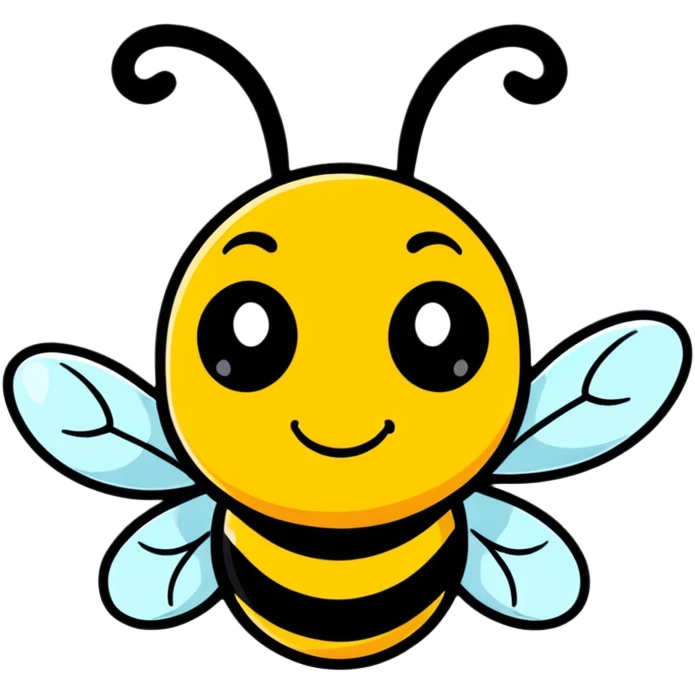 A cheerful buzzing bee with a happy face and translucent wings emoji