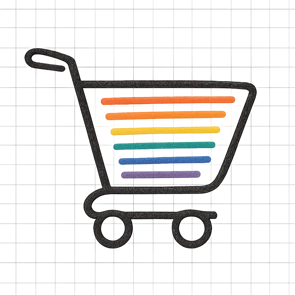 shopping cart in pride colors, simple outline, modern minimalist, no fill emoji
