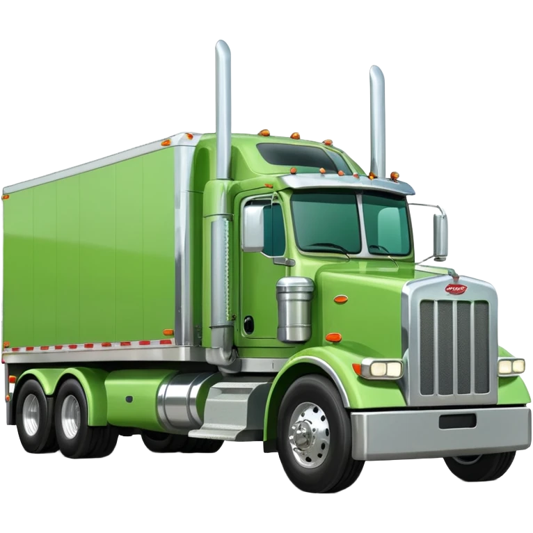 light green Peterbilt truck hauling a trailer, with chrome details emoji