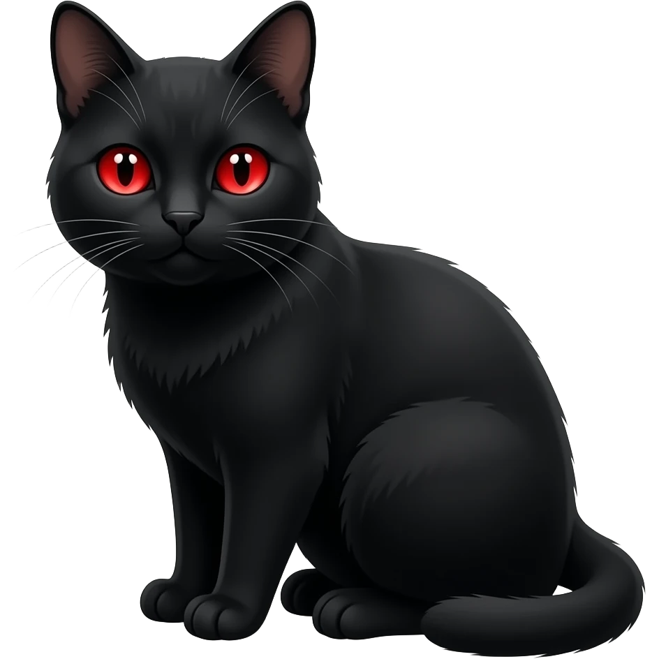 un gato negro sentado pero que el gato tenga los ojos rojos emoji