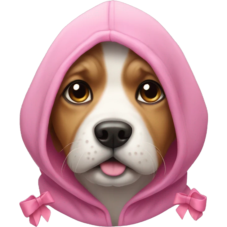 dog wearing hoodie with pink bow emoji