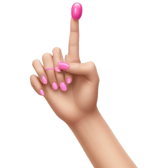 White girl hand with pink nails holding a pink gum emoji