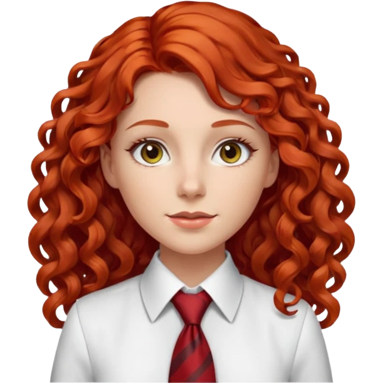 white collar woman with tie, long curly red hair emoji