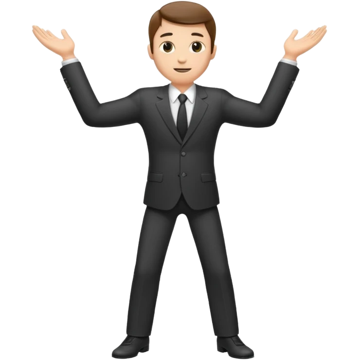 Man in a suit showing width with arms spread emoji