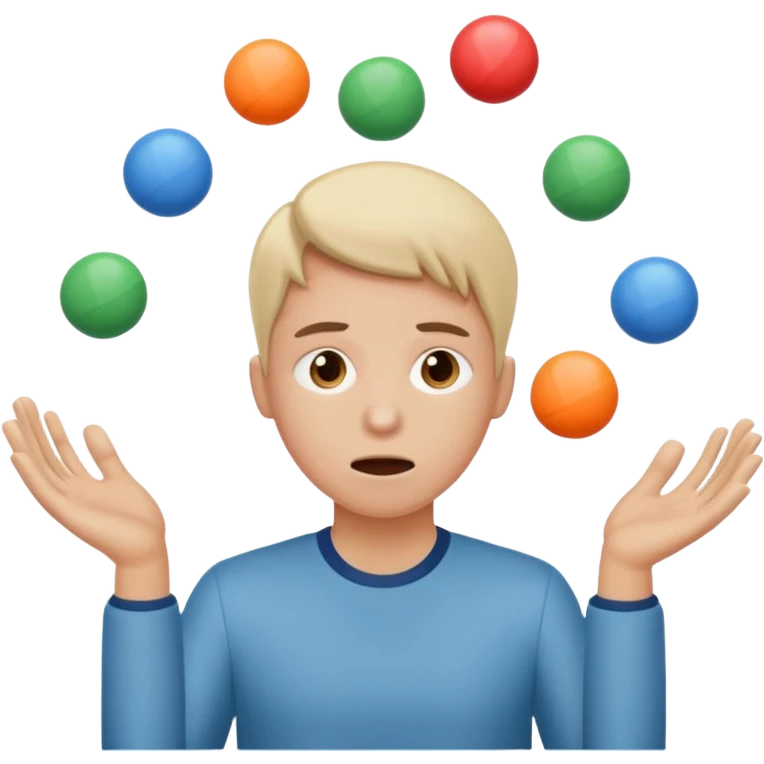 an emoji that depicts a product manager juggling work while mildly panicked and gender neutral emoji