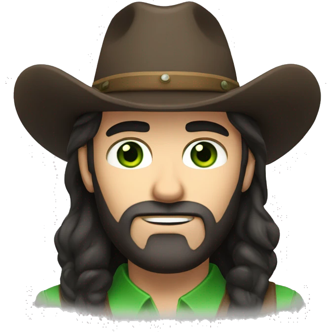 Caucasian male with green eyes, a dark beard dressed as a cowboy emoji