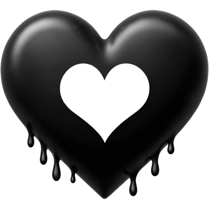 black ink blob heart emoji with ink streaks, isolated on white background, grunge emoji