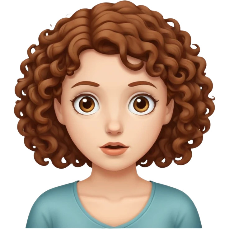 White girl with brown curly hair shrugging  emoji