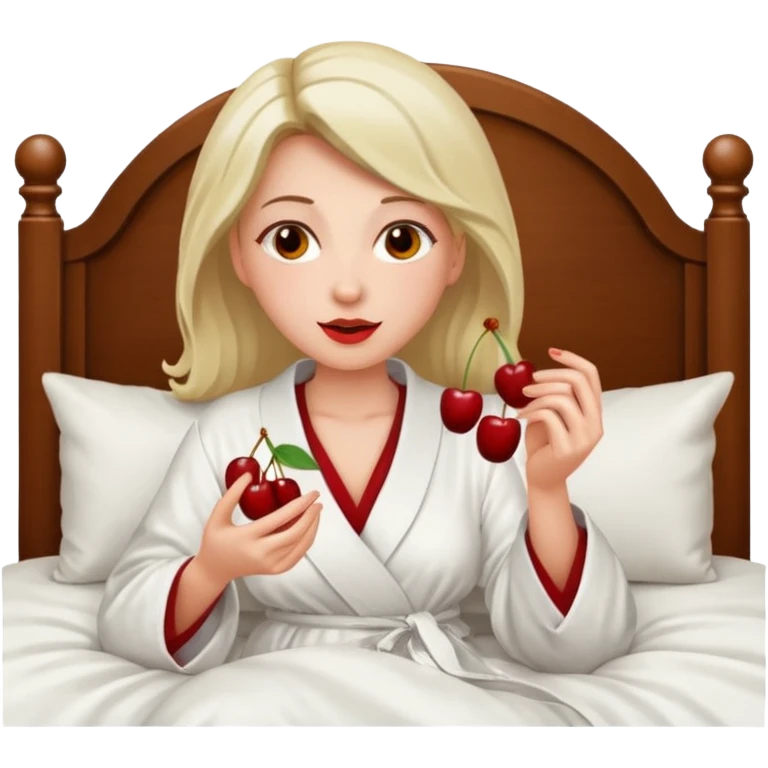 Woman eating cherries in bed emoji