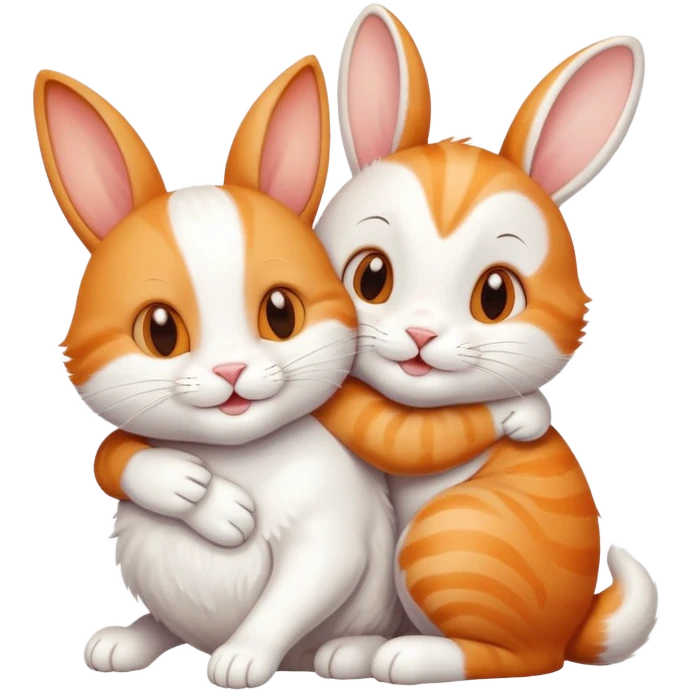 Smiling cat hugging a rabbit friend emoji