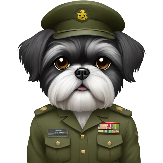 Black shih tzu in army clothes emoji