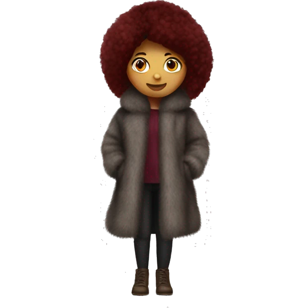 Burgundy haired girl wearing full length fur coat emoji