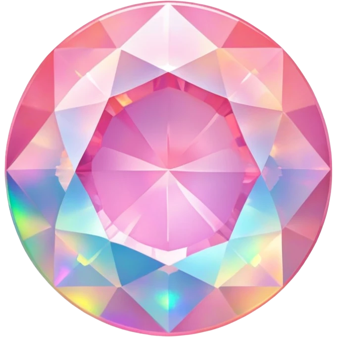 round cut pink opal gemstone with brilliant faceting and holographic rainbow fire within emoji