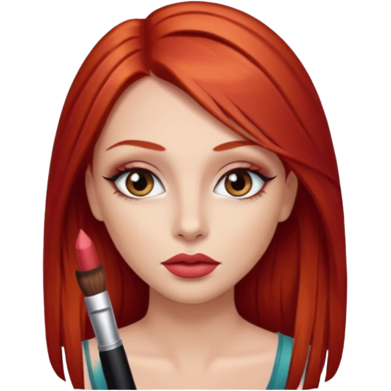 una chica con los labios y los ojos maquillados, de piel blanca con el pelo liso y largo y pelirrojo emoji