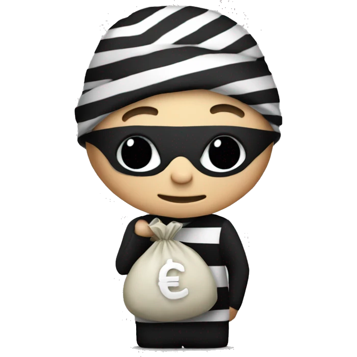 Robber wearing black and white striped lines holding a money bag emoji