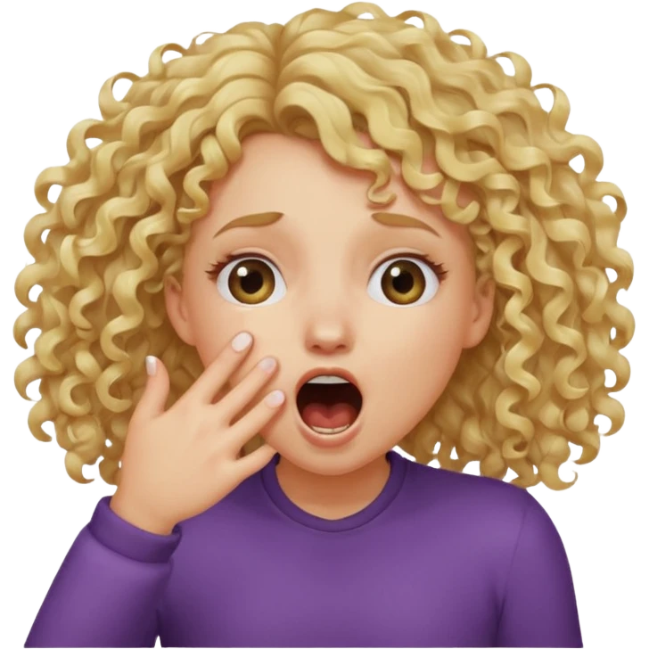 Emoji di ragazza bionda riccia che urla e mette una mano in faccia davanti la bocca e gli occhi emoji