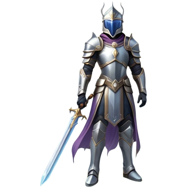 An icon featuring a hero with a closed visor, standing in a majestic, mystical landscape, inspired by RPGs like Elden Ring. The design includes a stunning, ethereal background with towering castles and distant mountains, symbolizing the adventure and mystery. Transparent background emoji