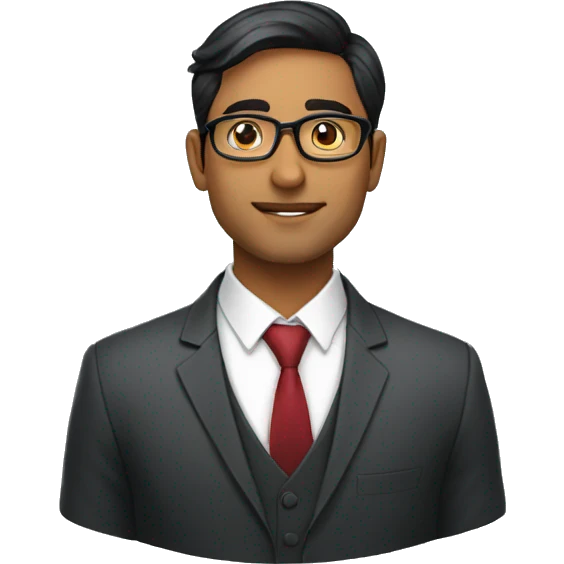 Indian man, young professional, wearing glasses, looking professional, in formal uniform, sighted left emoji