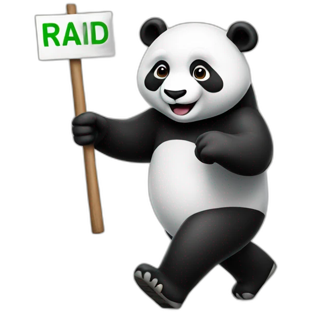 Panda marching with "raid" sign emoji