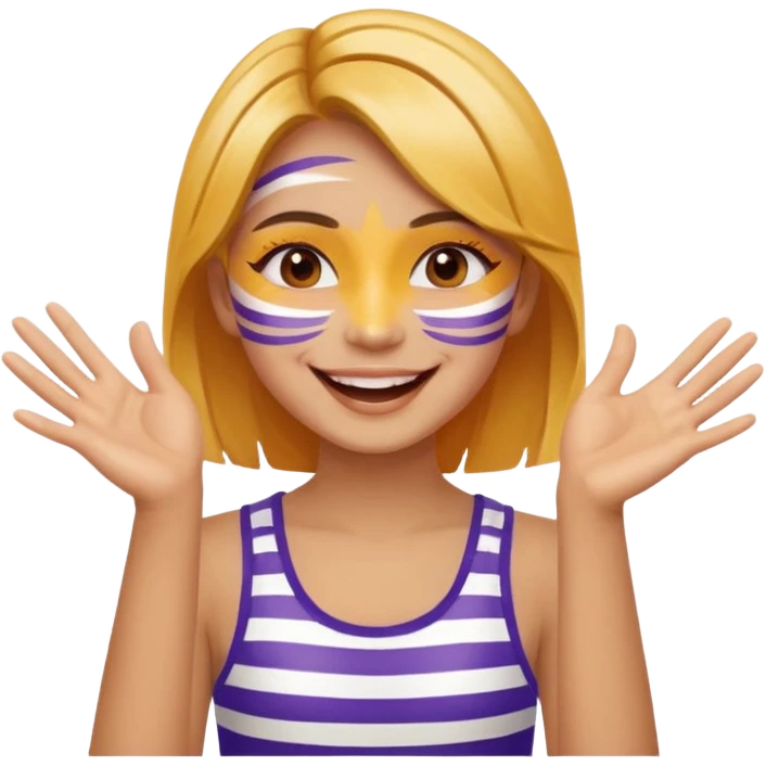 A cheerful girl with face paint stripes, clapping her hands with joy. emoji