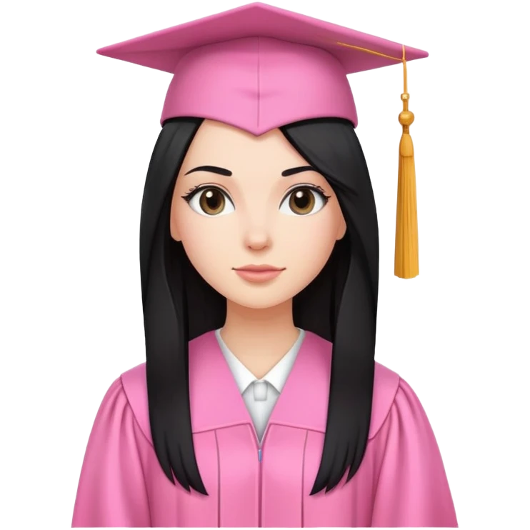 White girl with long straight black tine wearing pink graduation clothes emoji